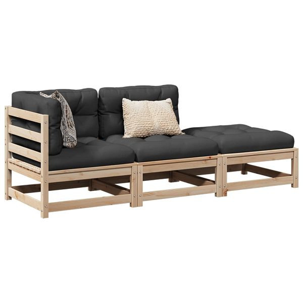 vidaXL 3-teilig Garten-Sofagarnitur mit Kissen Massivholz Kiefer, 3295830