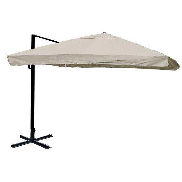 Mendler Gastronomie-Ampelschirm HWC-A96, 3,5x3,5m (Ø4,95m) Polyester Alu/Stahl 25kg, Flap, creme-grau ohne Ständer, drehbar, 76870+122472