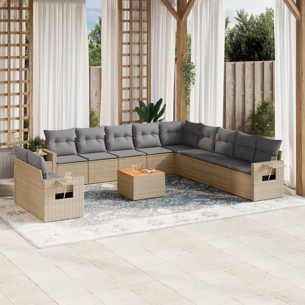 vidaXL 12-teilig Garten-Sofagarnitur mit Kissen Beige Poly Rattan, 3256976