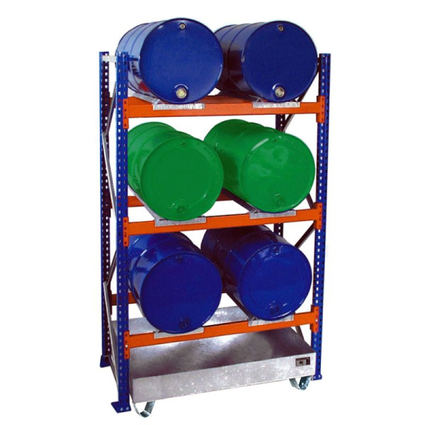 STEIN HGS Fassregal mit Auffangwanne Serie 3000 Grundregal, 215 Liter, 6 x 200 L, ohne Gitterrost, 79136.0002