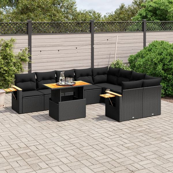 vidaXL 10-teilig Garten-Sofagarnitur mit Kissen Schwarz Poly Rattan, 3273673
