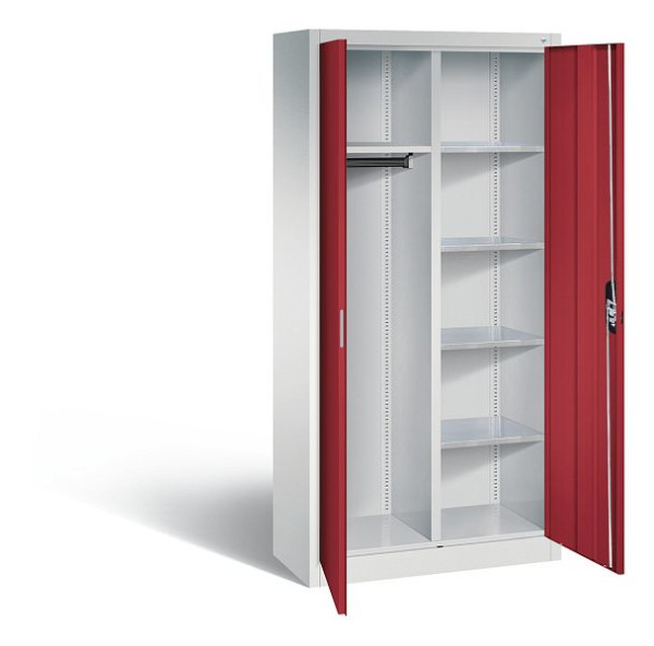 C+P Akten-/Garderobenschrank Acurado, H1950xB930xT400mm, Farbe: Lichtgrau / Rubinrot, Muldengriff, 8920-312 S10153