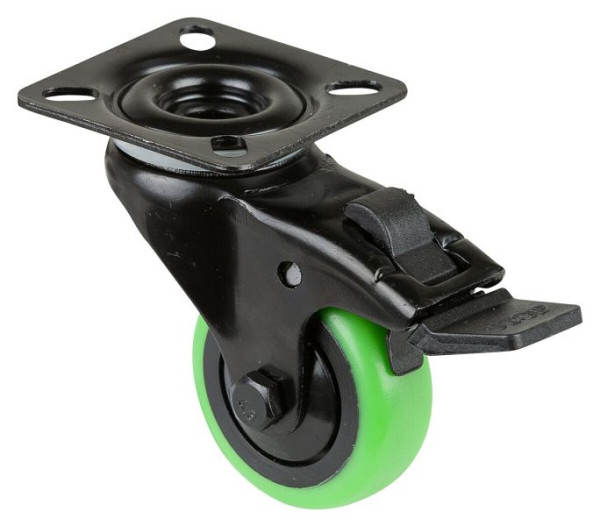 BS Rollen Lenkrolle mit Feststeller schwarz, thermoplastisches Gummirad grün, Kugellager, Platte, Durchmesser: 50 mm, VE: 8 Stück, A820.A85.050.04