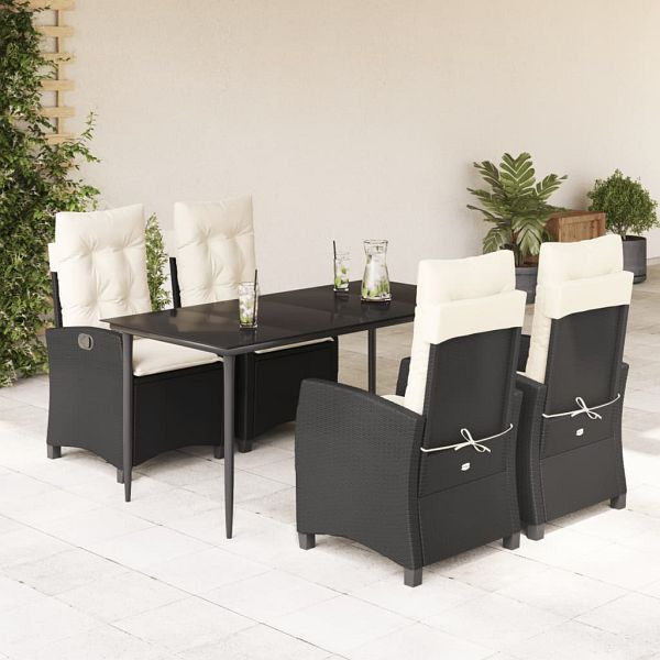 vidaXL 5-teilig Garten-Essgruppe mit Kissen Schwarz Poly Rattan, 3212726