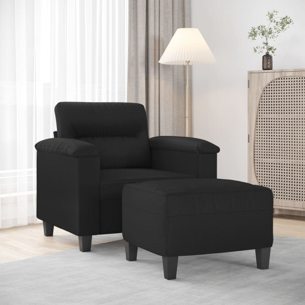 vidaXL Sessel mit Hocker Schwarz 60 cm Kunstleder, 3201237