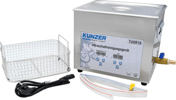 Kunzer Ultraschallreinigungsgerät Volumen: 10 Liter Frequenz Ultraschall: 40 KHz Heiztemperatur: 0 - 80° C, 7USR10