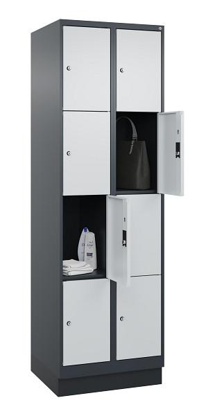 C+P Schließfachschrank Evolo PLUS, mit Sockel, 8 Fächer, 1950x600x500mm, 7016/70, Frontfarbe RAL 7035 Lichtgrau, 049020-204 S10017