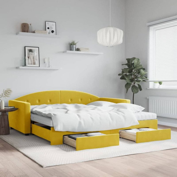 vidaXL Tagesbett Ausziehbar mit Schubladen Gelb 100x200 cm Samt, 3197385