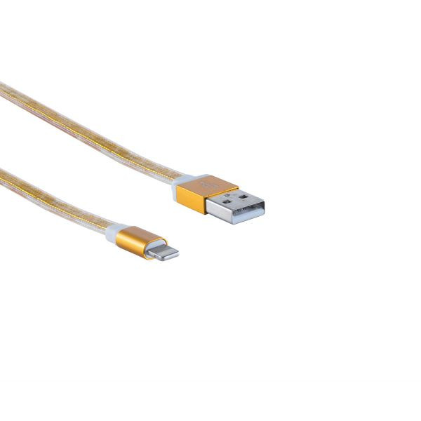S-Conn Lightning 8-Pin Ladekabel, USB-A-Stecker auf Lightning Stecker, flach, ALU gold, 0,3m, 14-50034
