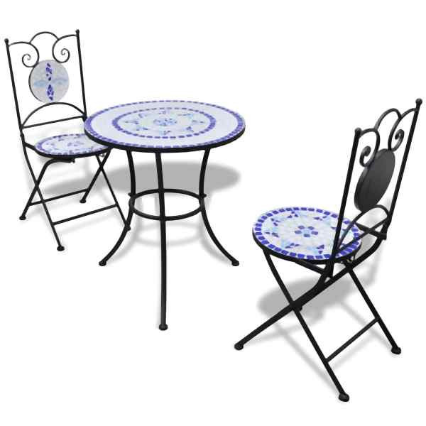 vidaXL 3-tlg. Bistro-Set Keramikfliesen Blau und Weiß, 271771