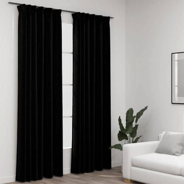 vidaXL Verdunkelungsvorhänge Haken Leinenoptik 2 Stück Schwarz 140x245cm, 321158