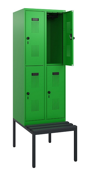 C+P Doppelstöckiger Spind Evolo PLUS, Bank, 4 Fächer, 1950x600x815mm, 6037/6037, Drehriegel, Sitzfläche Kunststoff, Sitzbank, 0493505-20 S10133