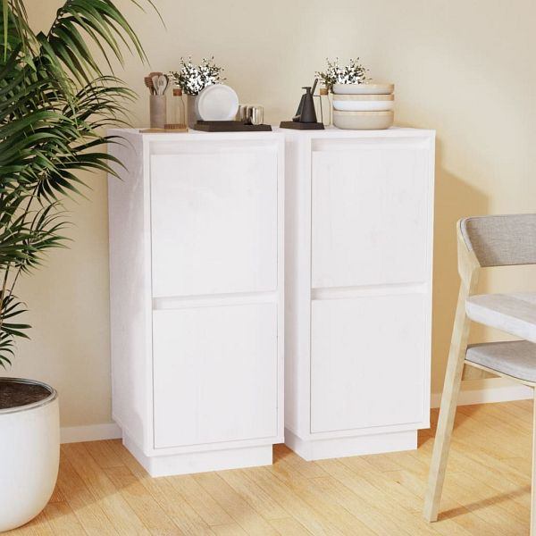 vidaXL Sideboards 2 Stück Weiß 31,5x34x75 cm Massivholz Kiefer, 813383