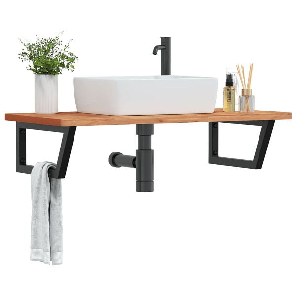 vidaXL Waschbeckenregal Wandmontage Stahl und Massivholz Buche, 3302443