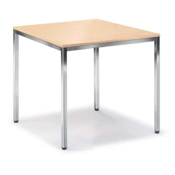 Deskin Besprechungstisch BASE-MODUL, Platte Buchedekor, Gestell verchromt, B 800 x T 800 x H 720 mm, 248682