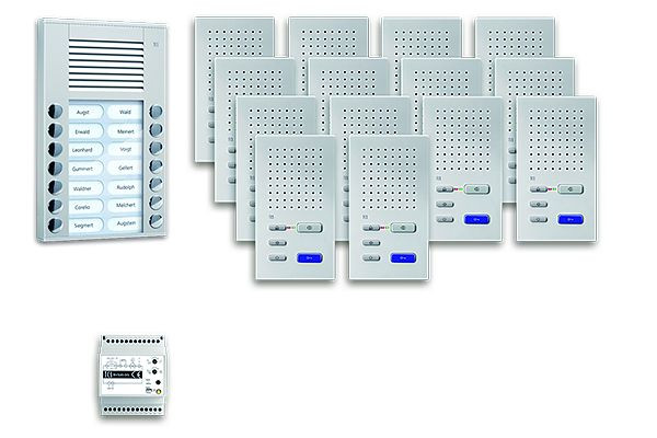 TCS Türkontrollsystem audio:pack AP für 14 Wohneinheiten, mit Außenstation PES 14 Klingeltasten, 14x Freisprecher ISW3030, Steuergerät, PPAF14-EN/02