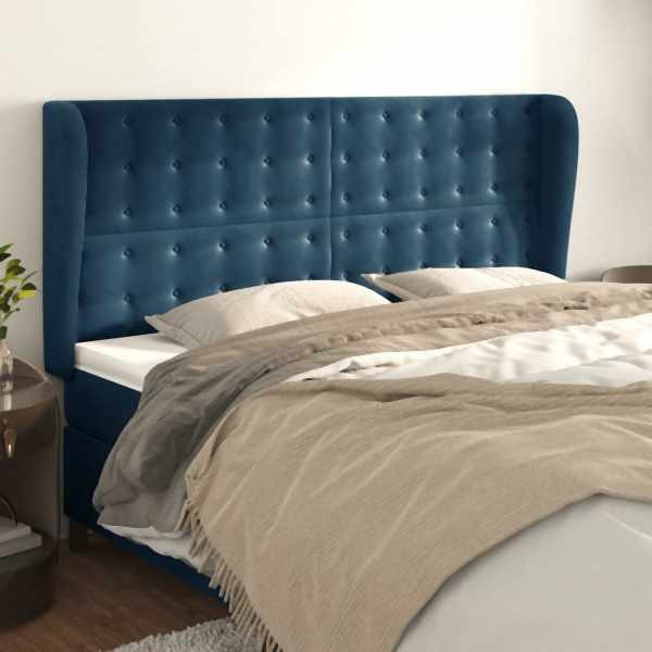 vidaXL Kopfteil mit Ohren Dunkelblau 203x23x118/128 cm Samt, 3118460