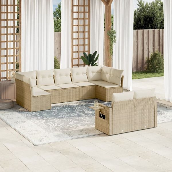 vidaXL 9-teilig Garten-Sofagarnitur mit Kissen Beige Poly Rattan, 3220617