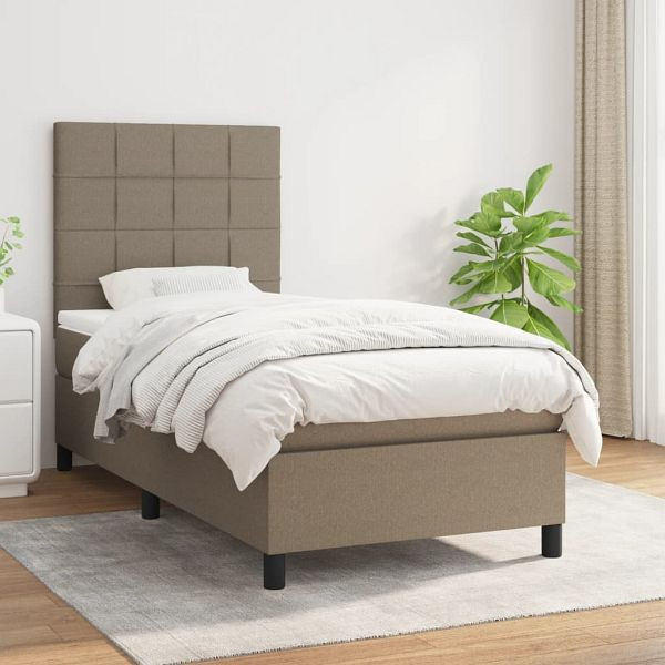 vidaXL Boxspringbett mit Matratze Taupe 90x200 cm Stoff, 3141749