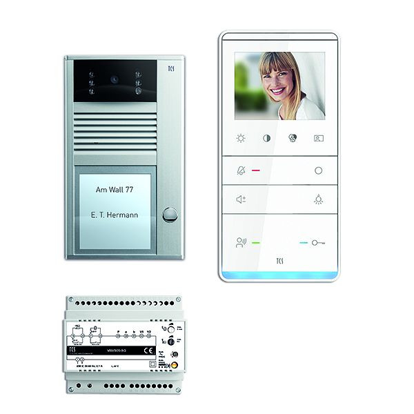TCS Türkontrollsystem video:pack AP V2D für 1 Wohneinheit, mit Außenstation AVC 1 Klingeltaste, 1x Video Freisprecher IVW5211, Versorgung, PVC2310-0010