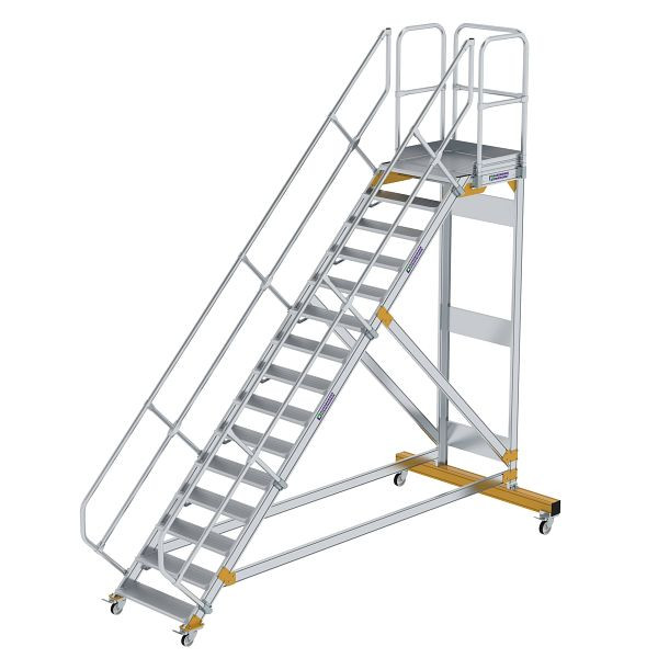 Munk Günzburger Steigtechnik Plattformtreppe 45° fahrbar Stufenbreite 800 mm 15 Stufen Aluminium geriffelt, 600795