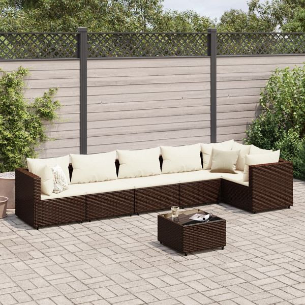 vidaXL 7-tlg. Garten-Lounge-Set mit Kissen Braun Poly Rattan, 3308113