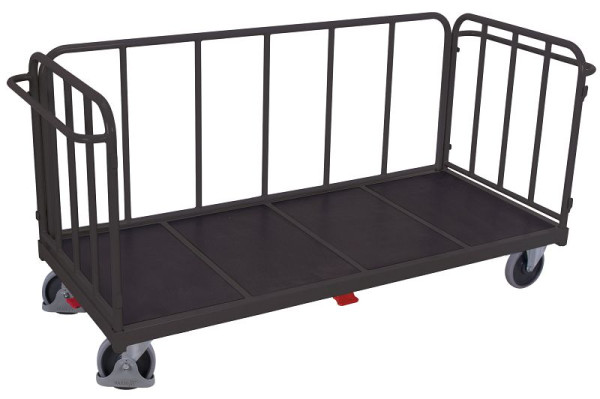 VARIOfit Dreiwandwagen mit senkrechten Streben, Ladefläche: 1.305 x 845 mm, RAL 7016 anthrazitgrau, Radsatz: Bereifung aus Gummi, sw-1317/AG