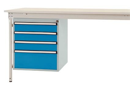 Manuflex Gehäuse-Unterbau stationär, Nutzhöhe 500 mm mit 4 Schubfächer, für Tischtiefe 800 mm, Lichtblau, ZB4802.5012