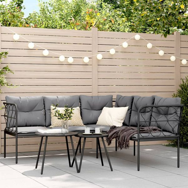 vidaXL Garten-Sofagarnitur mit Kissen Schwarz Stahl und Textilene, 3283742