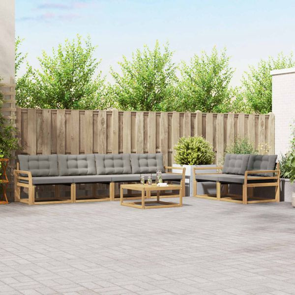 vidaXL Outdoor-Sofagarnitur 7-teilig Weiß und Hellgrau, 3388445