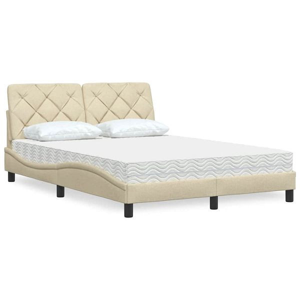 vidaXL Bett mit Matratze Creme 140x200 cm Stoff, 3310746