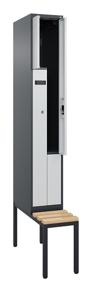 C+P Z-Spind Evolo PLUS, Bank, 2 Fächer, 2120x300x815mm, 7016/7035, Zylinderschloss, Sitzfläche Buche-Hartholz, Sitzbank, 0490537-102 S10044