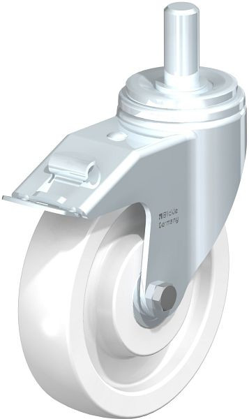 Blickle LHZ-SPO 200K-FI Stahlblech-Lenkrolle, Schwerlast-Ausführung, mit Zapfen & Feststeller, Polyamid, Weiß, 754676
