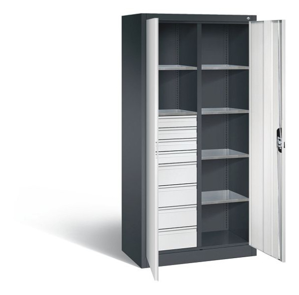 C+P Werkzeugschrank Acurado, H1950xB930xT500mm, Farbe: Schwarzgrau / Lichtgrau, Muldengriff, 8921-305 S10276