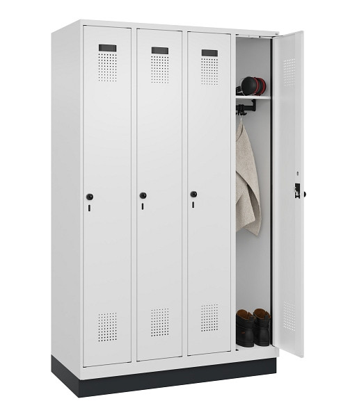 C+P Spind Evolo PLUS, mit Sockel, 4 Abteile, 1950x1200x500mm, 9016/9016, Verschluss Drehriegel, Ablageböden 4, 049020-40 S10020