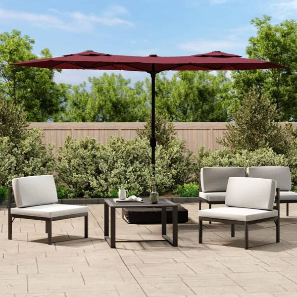 vidaXL Doppelsonnenschirm mit LEDs Bordeauxrot 316x240 cm, 362973