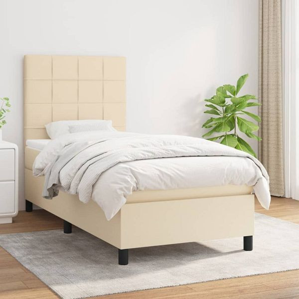 vidaXL Boxspringbett mit Matratze Creme 100x200 cm Stoff, 3141758