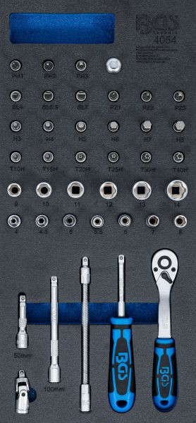 BGS Werkstattwageneinlage 1/3: Steckschlüssel-Satz, 6,3 mm (1/4"), 41-teilig, 4054