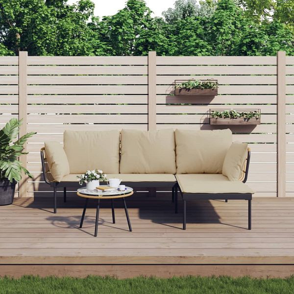 vidaXL 3-teilig Garten-Lounge-Set mit Kissen Beige Poly Rattan, 364108