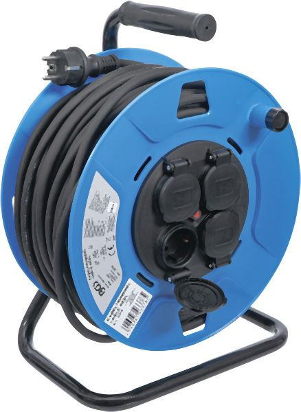 BGS Kabeltrommel, 50 m, 3 x 1,5 mm², 4 Steckdosen mit Verschlusskappe, IP 44, 3500 W, 3378