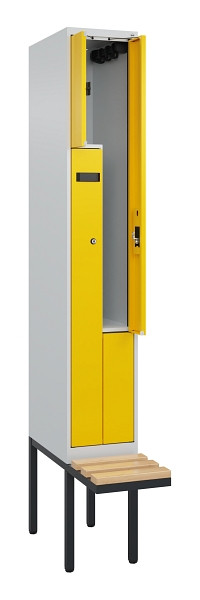 C+P Z-Spind Evolo PLUS, Bank, 2 Fächer, 2120x300x815mm, 7035/1023, Zylinderschloss, Sitzfläche Holz, 0490437-102 S10025