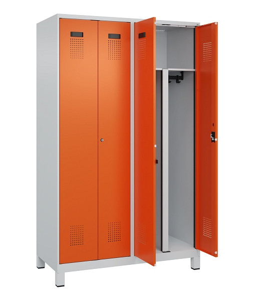 C+P PSA Schwarz-Weiß-Spind Evolo PLUS, mit Füßen, 4 Abteile, 1950x1200x500mm, 7, Frontfarbe RAL 2004 Reinorange, Zylinderschloss, 049012-40P S10029