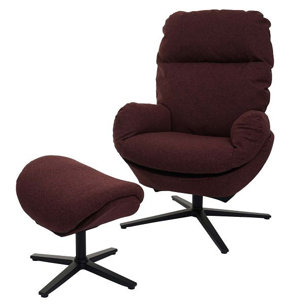 Mendler Relaxsessel + Hocker HWC-L12, Fernsehsessel Sessel Schaukelstuhl Wippfunktion, drehbar, Metall Stoff/Textil, bordeaux, 98422