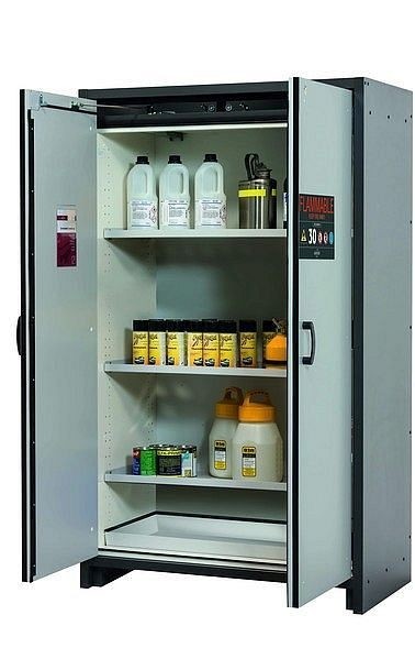 asecos Sicherheitsschrank Q-CLASSIC-30, Q30.195.116.FU.WDC in lichtgrau RAL 7035 mit 3x Fachboden (Stahlblech), 34659-061-34759