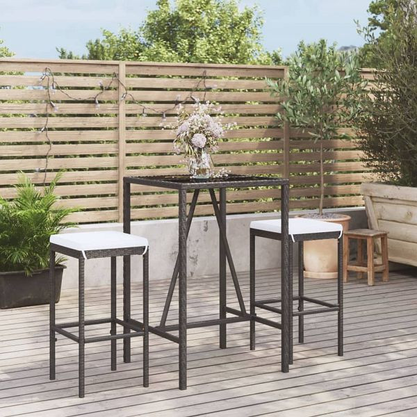 vidaXL 3-teilig Gartenbar-Set mit Kissen Schwarz Poly Rattan, 3187631