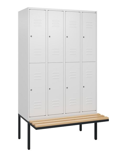 C+P Doppelstöckiger Spind Classic PLUS, 4 Abteile, 2120x1200x815mm, 9016/9016, Zylinderschlösser, Buche-Sitzleisten, Sitzfläche, 0803407-40 S10104
