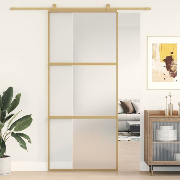 vidaXL Schiebetür Golden 90x205 cm Matt ESG-Glas und Aluminium, 155152