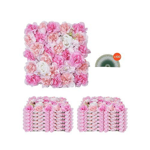 VEVOR Künstliche Hecke, VE: 12 Stück, 380x380x65 mm, Pflanzenwand, nahtlos, einfache Installation für Feier, Rosa, PJSRZZWQ12PCUTY5VV0