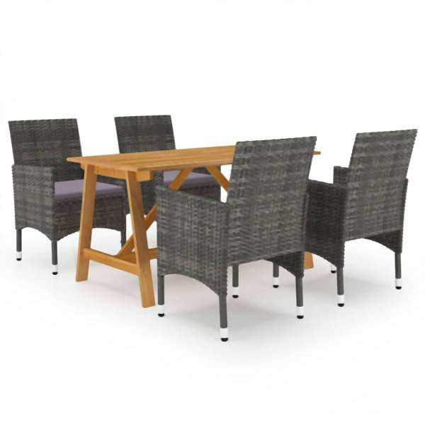 vidaXL 5-tlg. Garten-Essgruppe Grau, Massivholz, 3068736