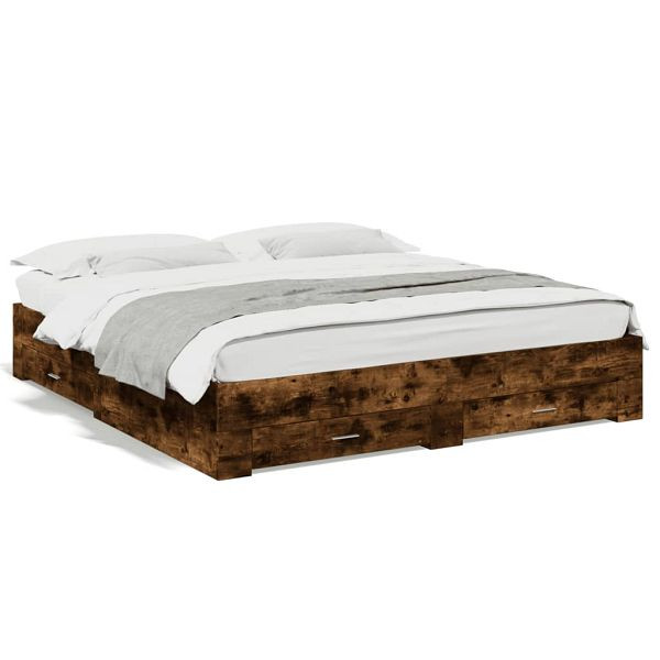 vidaXL Bettgestell mit Schubladen Räuchereiche 200x200cm Holzwerkstoff, 3280360